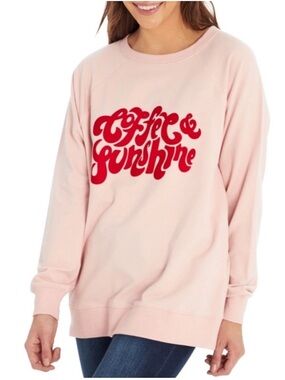 Wild Fox Light Pink Pullover Sweatshirt Red 'Coffee & Sunshine' Graphic Sz Med